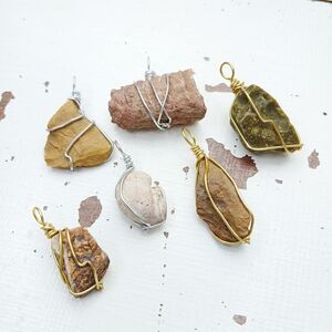6 piece raw stone & fossil pendants or charms for jewelry making